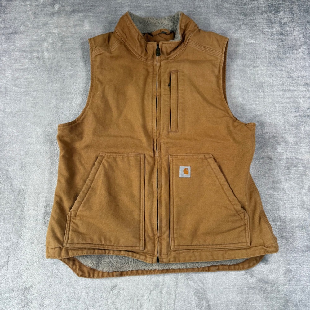 Carhartt Vest Womens Medium Brown Sherpa Lined Mock Neck Canvas Workwear